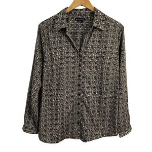 Architect Button Up Shirt 1X Plus Size Spotted All Over Pattern Brown Blue Shirt